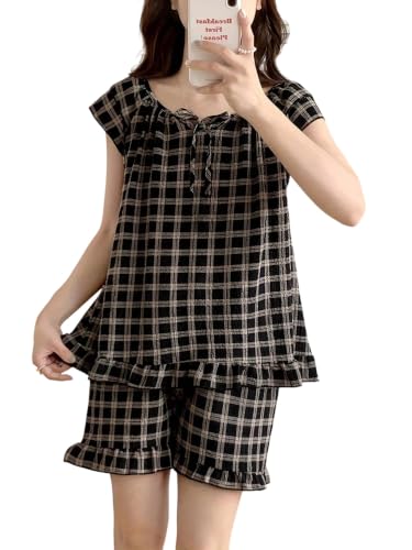 Image of LITZO Womens Korean Night Dress || Pyjama Set ||Korean Nightsuit || Women Nightwear ||Round Neck Half Sleeve Nightsuit || Loungewear || Everyday Nightdress (L-191-193)