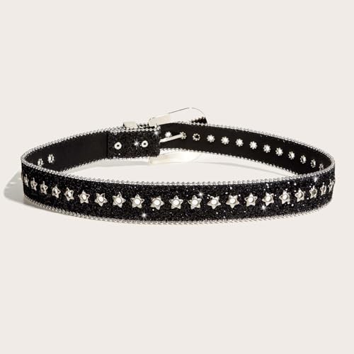 Image of MYADDICTION Rhinestone Belt Cowgirl for Girls Trendy Waist Belt for Trousers Pants Jeans Black
