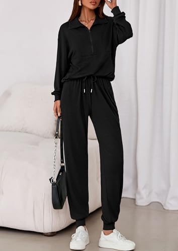 PRETTYGARDEN Women's Fall 2 Piece Lounge Sets Zip Up Sweatshirt Jogger Pants Sweat Track Suits Travel Outfit Winter Clothing