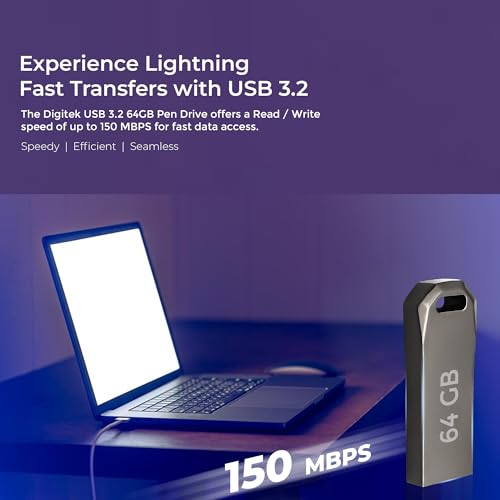 Image of Digitek (Dud 64G V3.2) USB 3.2 Flash Drive, 64GB Storage, High Speed Read & Write, Pen Drive, Magnetic, X-Ray & Temperature Resistant | Compatible with Windows & Mac OS