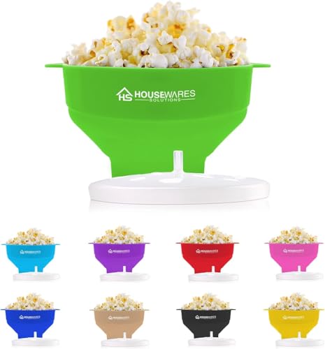 Image of Collapsible Silicone Microwave Hot Air Popcorn Popper Bowl With Lid and Handles - Green