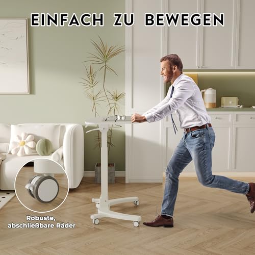 BONTEC Klappbarer Computertisch 65x50 cm, Höhenverstellbar mit 4 Rollen, Laptoptisch, Faltbar, Beistelltisch für Büro, Wohnzimmer, Schlafzimmer, bis 12 kg, Ideal für Heimarbeit und kleine Räume