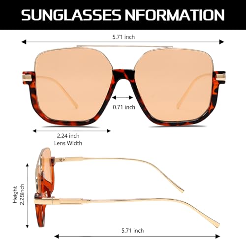 Image of GUVIVI Retro Oversized Aviator Sunglasses for Women Men Square Double Bridge Pilot Sun Glasses 70s Trendy Shades