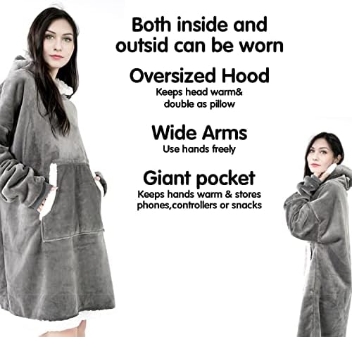 Wearable Blanket Hoodie Oversized Sweatshirt Blanket One Size Fits All Super Soft Warm Plush Hooded Blanket
