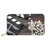 Ncbhjj Movie Clapboard With Popcorn Leather Long Wallet Card Holder Organizer Wallet Zipper Wristlet Clutch Bag For Men Women
