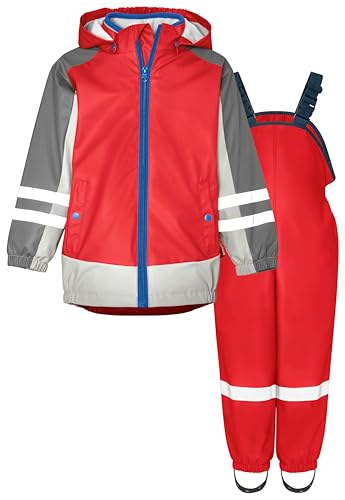 Playshoes Unisex Kinder Regenanzug gefüttert Regen-Set, 3-in-1 Rot-Rot Fleece, 92 cm (2er Pack)
