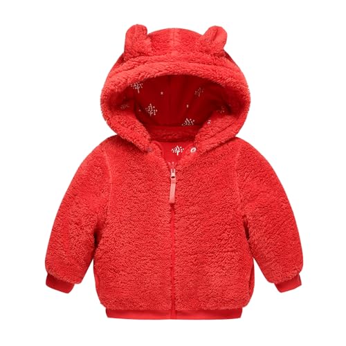 Image of Mud Kingdom Fleece Jacket for Baby Girls with Removable Hood Thick Warm Sherpa Lined Outerwear Heavyweight Winter Coat Red 6-12 Months