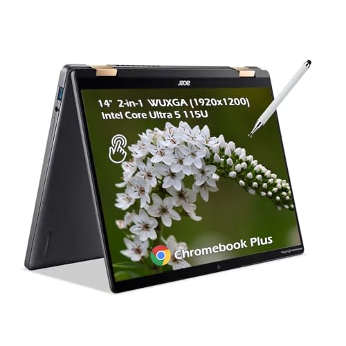 Image of Acer Chromebook Plus Spin 714 2-in-1 Laptop with Google AI, 14 Full HD IPS Touch, Intel Core Ultra 5 115U, 8GB LPDDR5 1TB SSD, Backlit KB Wi-Fi6E Chrome OS Steel Gray, w /Stylus Pen, W /GaLiMu