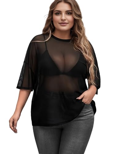 Tenue de concert et de plage en haut transparent noir grande taille