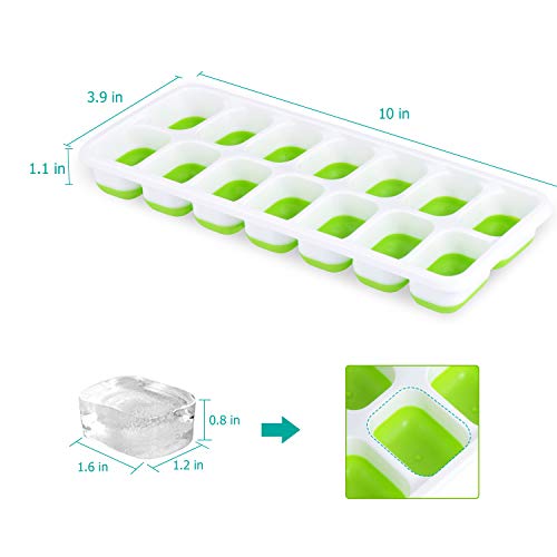 Adoric Ice Cube Trays 3 Pack, Easy-Release Silicone and Flexible 14-Ice Trays with Removable Lid, LFGB Certified and BPA Free, Stackable and Dishwasher Safe (White + Green)