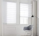 Taiyuhomes Day and Night Zebra Roller Blind Gradient Double Fabric Translucent or Blackout Vision Curtains for Window and Door with Aluminium Cassette (White, Width 115cm X Height 150cm)
