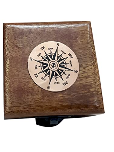 Brújula de Bolsillo de Latón Antiguo con Caja de Madera miniatura 6