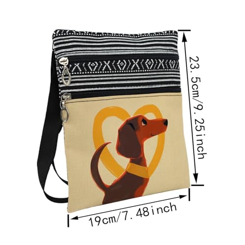 Heart Dachshund Messenger Bag Small Ethnic Pattern Printed Adjustable Strap Crossbody Zipper Bag Heart Dachshund Phone Bag Wallet Cute Shoulder Handbag for Women2