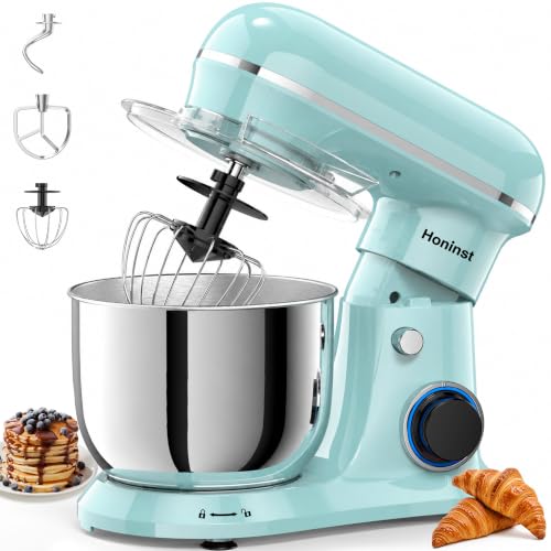 Image of Honinst 4QT Electric Stand Mixer, 10-Speed Tilt-Head Compact Kitchen Mixer | Multiple Stylish Colors | Food mixer with Dough Hook & Beater & Whisk | for Cake & Bread | Dishwasher-Safe | Blue