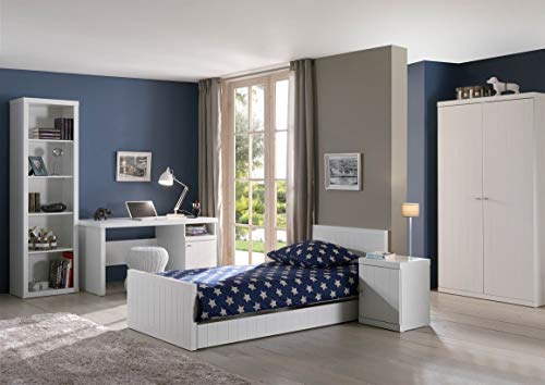Vipack - Chambre d'enfants Robin Combo lit, Table de Nuit et Armoire - Blanc