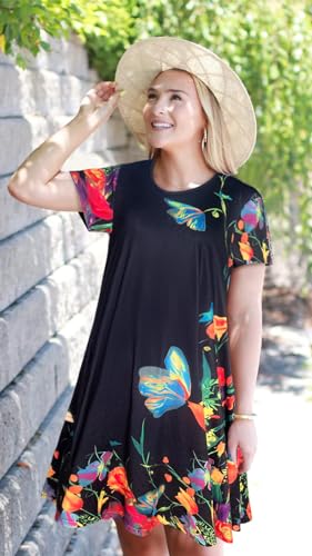 Image of My Sky Summer Dresses for Women 2026 Casual Short Sleeves Tshirt Flowy Beach Plus Size Sundress with Pockets