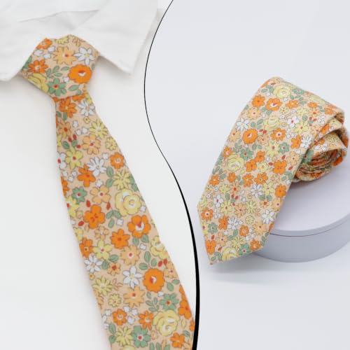 Image of Luckyvestir Ties for Men, Sage Green Cotton Floral Tie 2.76 inch Flower Printed Men's Neckties for Wedding /Groomsmen /Suit /Party