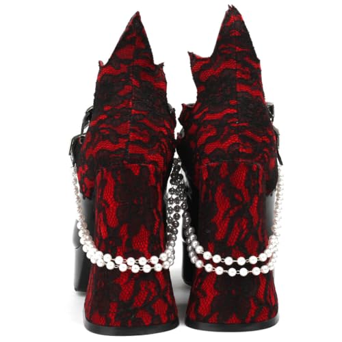 KOKOMOMO Black Goth Platform Shoes Chunky Heel Mary Jane Heels Gothic Lolita Cosplay Shoes,Size 6.5 Black PU2