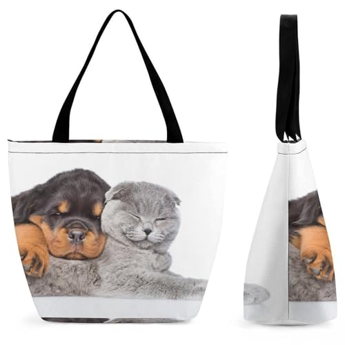 Sac chat et chien pour femme : grand cabas d'épaule et de shopping noir 28x18x32cm
