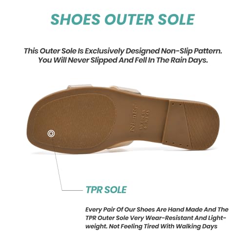 Image of NianEr Womens Microfiber Leather Memory Foam H Sandals Summer Shoes Slides | Flat, Comfortable, Slip On, Dressy, Dress, Beach, Vacation, Designer, Comfy, Casual, Bridal, Church, Boho, Office, Work