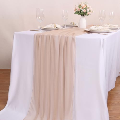 SAJOO 4 Pcs 10FT Champagne Chiffon Table Runners 30x120 Inches Sheer Tulle Boho Table Runner for Wedding Baby Bridal Shower Birthday Party Outdoor Decorations by SAJOO - Image 6