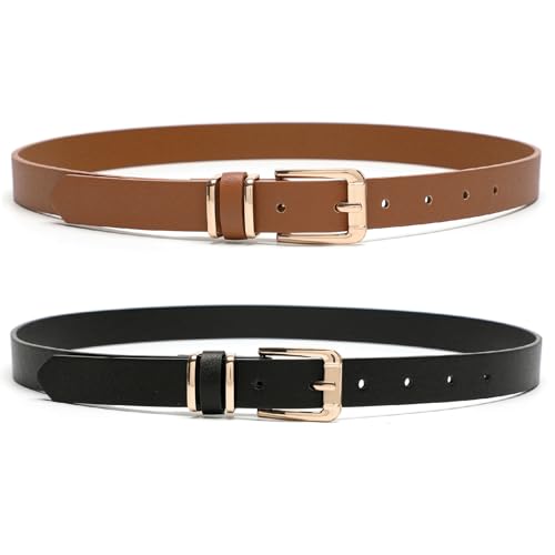 Set of 2 Skinny Belts for Women Jeans Dress Ladies PU Leather Thin Waist Belt with Pin Buckle2