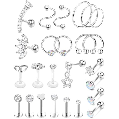 Chriscoco 25Pcs Surgical Steel Piercing Set Cover