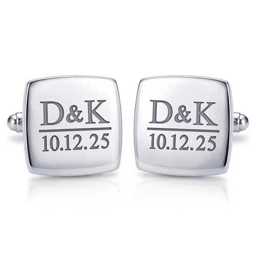 Image of TRUESILVER ACPL 925 Sterling Silver Personalized Customized Engraved Initial or Name Designer Cufflinks for Men, Boys, Fathers and Grand Father