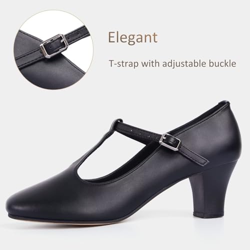 ARCLIBER Character Shoes for Women PU Leather T Strap 2.3" Dance Heels for Ballroom Salsa Tango2
