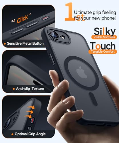 Image of CANSHN Magnetic for iPhone 17e / 16e Case, Upgraded [Full Camera Protection] [Compatible with Magsafe] [Translucent Matte] Shockproof Protective Phone Case for iPhone 17e / 16e - Black