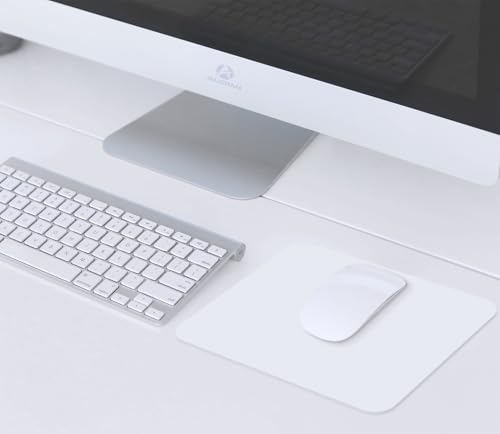 Image of Audimi White Mouse Pad, All White Mousepad with Non-Slip Thin Mouse Mat for Computer Laptop Wireless Mouse Home Office Travel Work 9.5X7.9 Inch (24X20X0.2Cm)