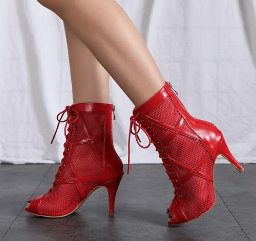 Image of Dance Practice Shoes for Women Mesh Ballroom Sandals Heels Party Prom Ankle Booties with Zip