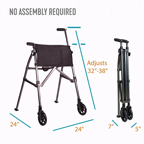 Stander Ez Fold-N-Go Walker, Lightweight Folding Rolling Walker For Adults, Seniors, And Elderly, Collapsable Travel Walker With Wheels, Ski Glides, And Pouch, Compact Standard Walker, Desert Sand #TOP1