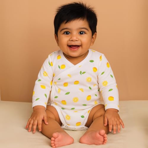 Image of MOM'S HOME Organic Cotton Front Open Kimono Onesie For Newborn Baby | New Born Clothing For Boys & Girls | 0-6 Months | Pack of 1