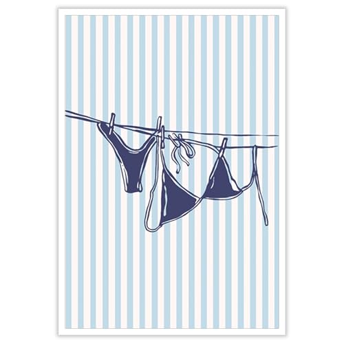 Summer Beach Wall Art Navy Blue Bikini Posters Coastal Cowgirl Room Decor Trendy Sea Themed Canvas Prints Preppy Beachy Pictures for Teen Girls College Dorm Apartment Bedroom Bathrom 16x24in Unframed