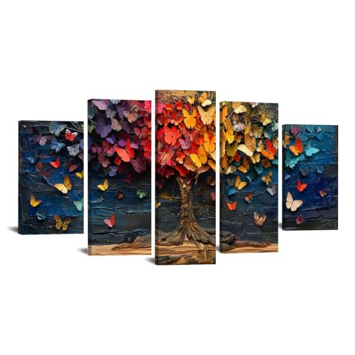 Tableau Arbre abstrait en 5 panneaux encadrés bleu azur JOSUE 100x200cm