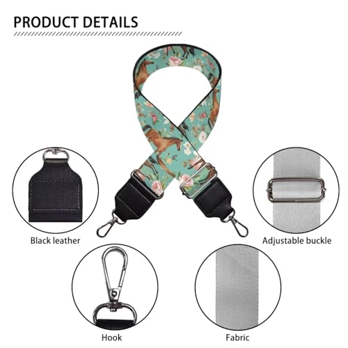 Image of Wide Bag Straps Replacement Crossbody Floral Horse Guitar Straps for Handbags /Purses /Messenger /Duffel Bags Backpack Straps Flower Replacement Adjustable Length from 30 inch to 50.3 inch Green