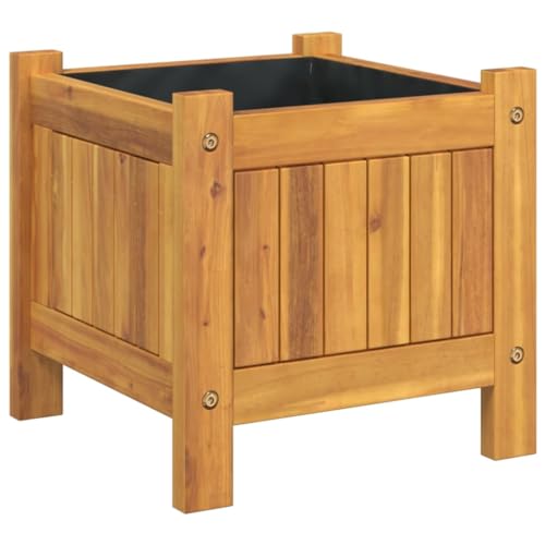 vidaXL Jardinière avec Doublure, Pot de Fleurs de Jardin, Bac à Plantes de Terrasse, Boîte de Plantation d'Extérieur pour Légumes Herbes, 31x31x30 cm Bois Massif d'Acacia