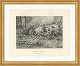  Biller Antik Au temps des feuilles Rehbock REH Clairière O. Vollrath Gravure sur bois Chasse Album 070 Encadré