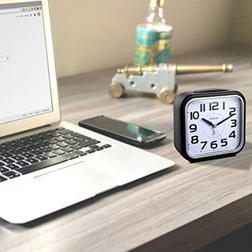 5.5" Silent Analog Alarm Clock Non Ticking, Gentle Wake, Beep Sounds, Increasing Volume, Battery Operated Snooze and Light Functions, Easy Set, Black