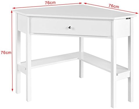 SoBuy FWT31-W, White Corner Desk, Triangle Table Desk with Drawer, Home Office Desk Computer Desk Workstation