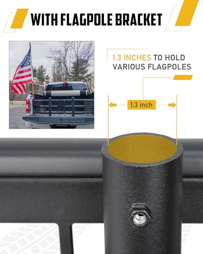 Upgraded Truck Bed Extender Fit for Toyota Tacoma 2005-2026 Aluminum Tailgate Extender, with Molle Panel and Flagpole Bracket - Thumbnail 4