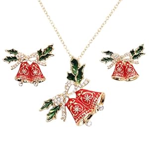 2 Pcs/Set Fashion Statement Bib Santa Claus Christmas Necklace Dangle Earring Costume Jewelry Set for Christmas Party Xmas Gift for Women
