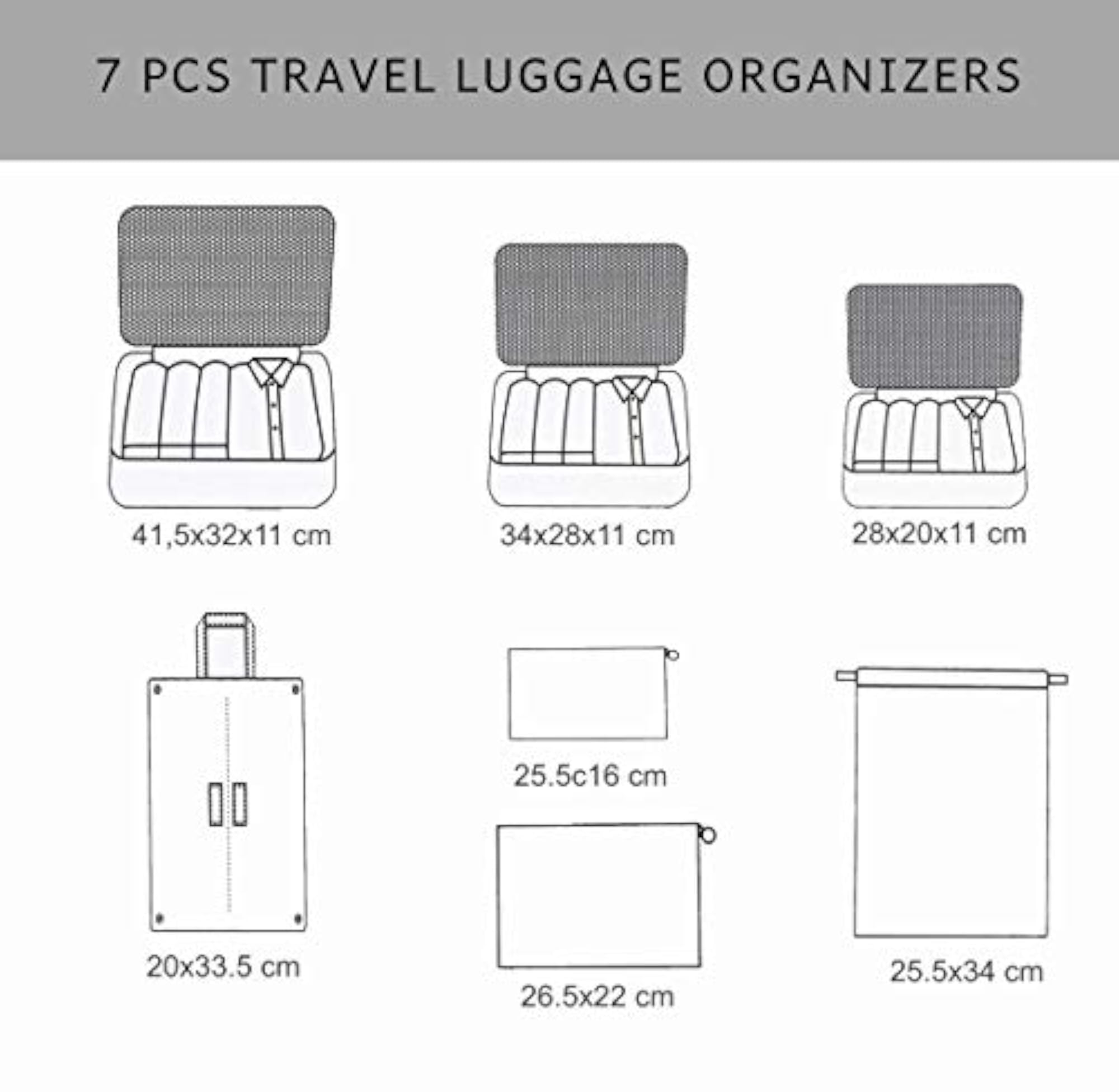 Packing Cubes Organizers Set for Bag Travel Luggage