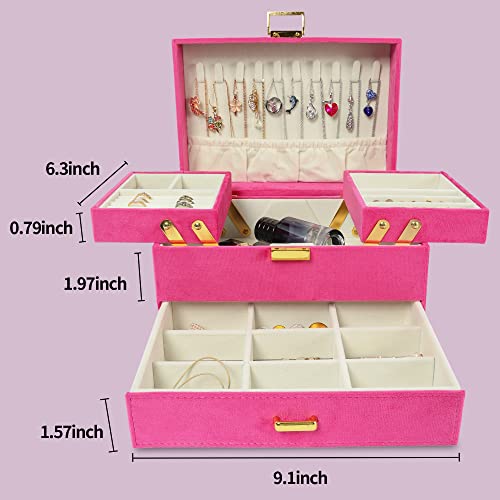 Dajasan Jewelry Storage Box, Large Jewelry Organizer Box, 3-Layer Velvet Jewelry Boxes For Women, Girls, Friends, Wife Or Mother (Red) #TOP5
