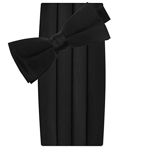 Kyle Thomas Men's 2" Satin Bow Tie Banded And Men's 4 Pleat Satin Cummerbund (Black) #TOP1