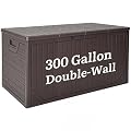 YITAHOME XXL 300 Gallon Extra Large Outdoor Deck Box, Lockable Resin Double-Wall Storage Box and Waterproof Patio Furniture Bin for Garden Tools & Pool Accessories, Brown