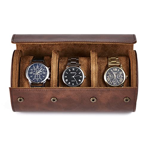 GLOBAL KA Watch Roll Travel box for Men and Women - 3 Watch Storage and Organizer-Secure Storage with Removable Pillows & Solid Dividers for Travel，Home and Display gift for lover
