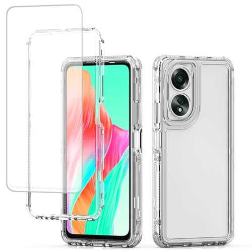Ueokeird Case for Oppo A18/A38, Crystal Clear Full Coverage Heavy Duty Protection, Shockproof, Tempered Glass Screen Protector, Anti-Yellowing, Anti-Slip Cover for Oppo A18 Clear