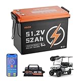 VEVOR 48V (51.2V) 52AH Lithium Golf Cart Battery, with 15A Charger, Lifepo4 Battery Kit, Built-in 100A BMS, 4000 Cycles, 2C Discharge Rate, Bluetooth & Mobile APP, for Golf Carts, Trolling Motors